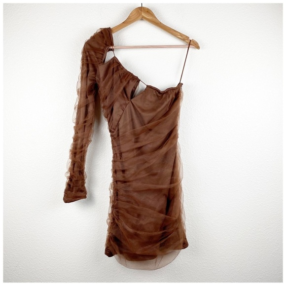 NWT Zara Blogger’s Favorite Brown Tulle One Shoulder Dress Size Small‎ - Picture 6 of 15